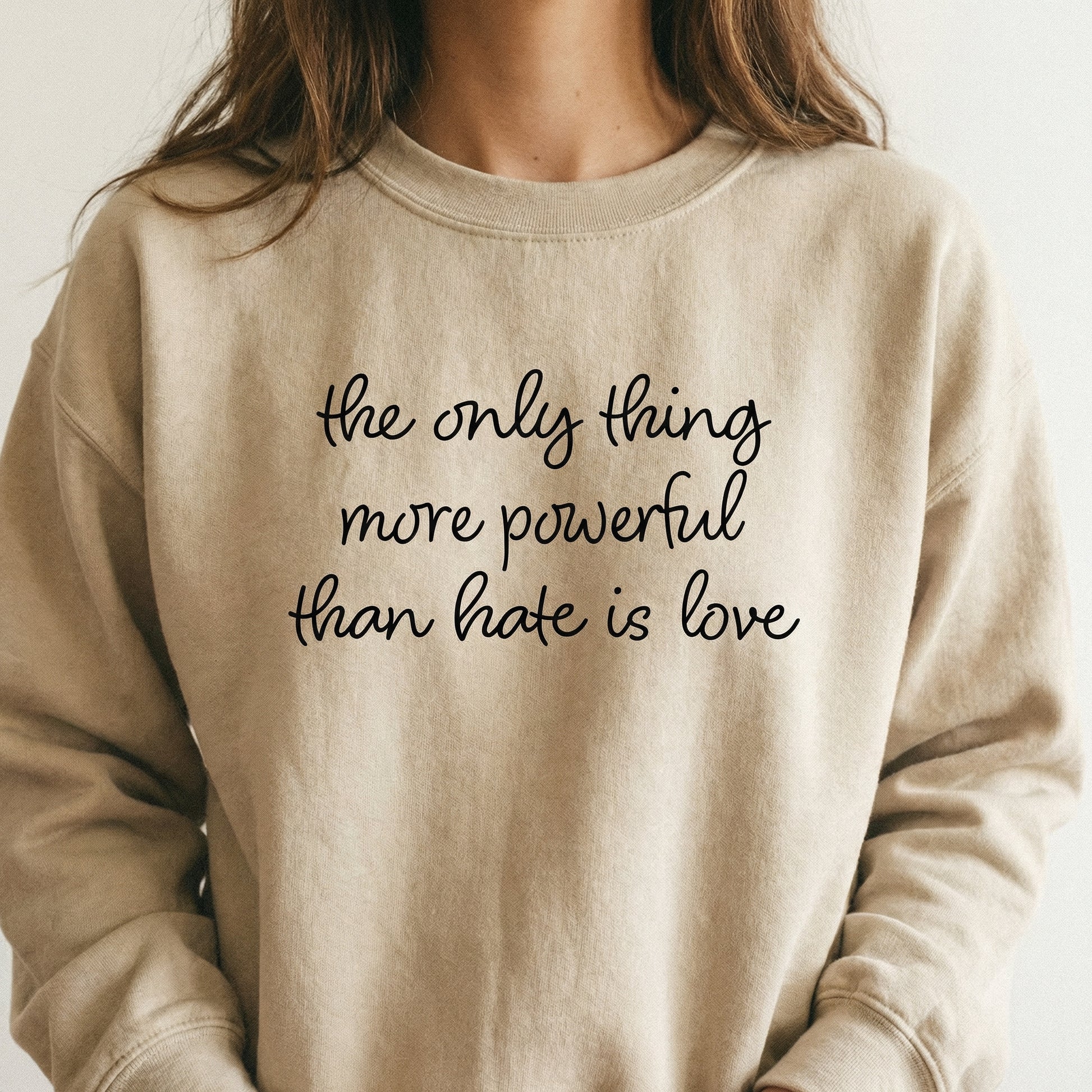 The Only Thing More Powerful Than Hate Is Love T-Shirt - Inspirational Graphic Tee Concert Music Unity