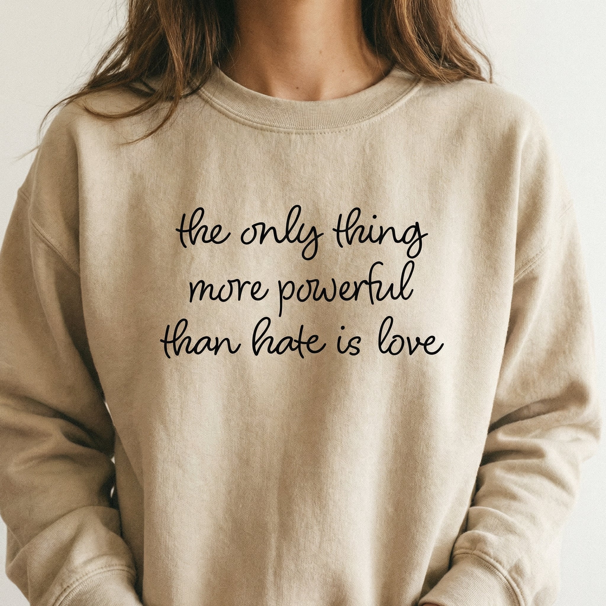 The Only Thing More Powerful Than Hate Is Love T-Shirt - Inspirational Graphic Tee Concert Music Unity
