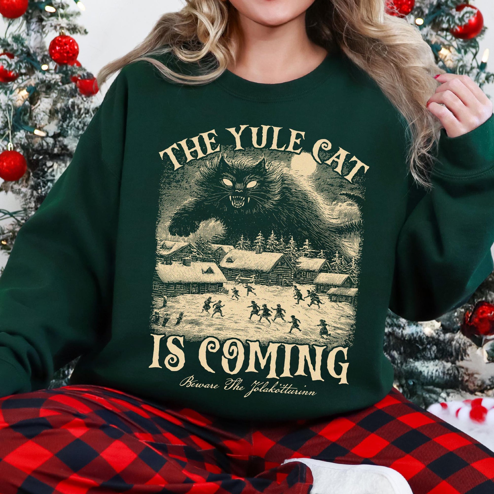 The Yule Cat Is Coming Sweatshirt – Gothic Christmas Pagan Folklore Shirt, Winter Solstice Yule Cat Gift