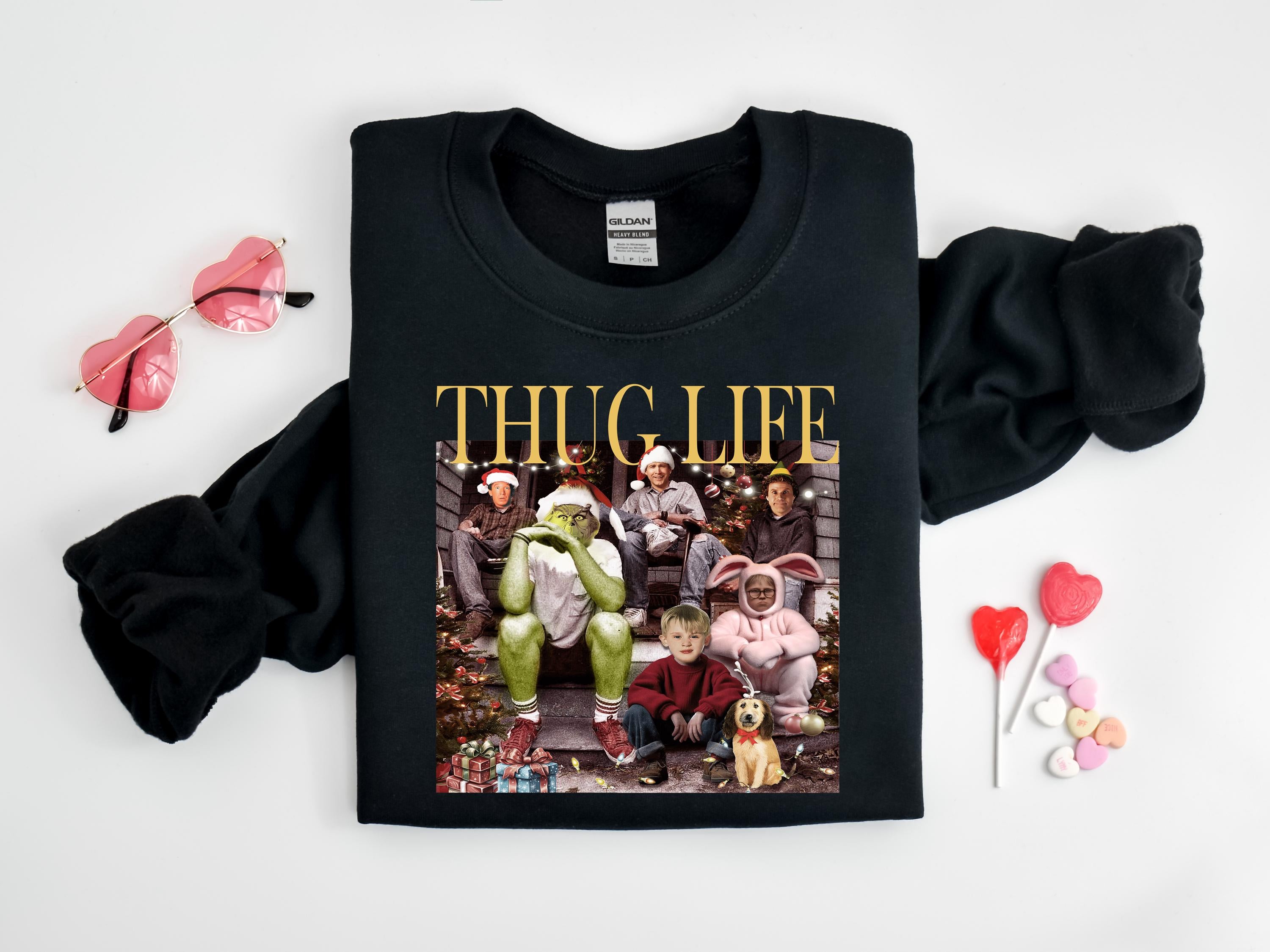 Thug Life Christmas Shirt – Funny Holiday Sweatshirt – Christmas Movie Style Tee for Women