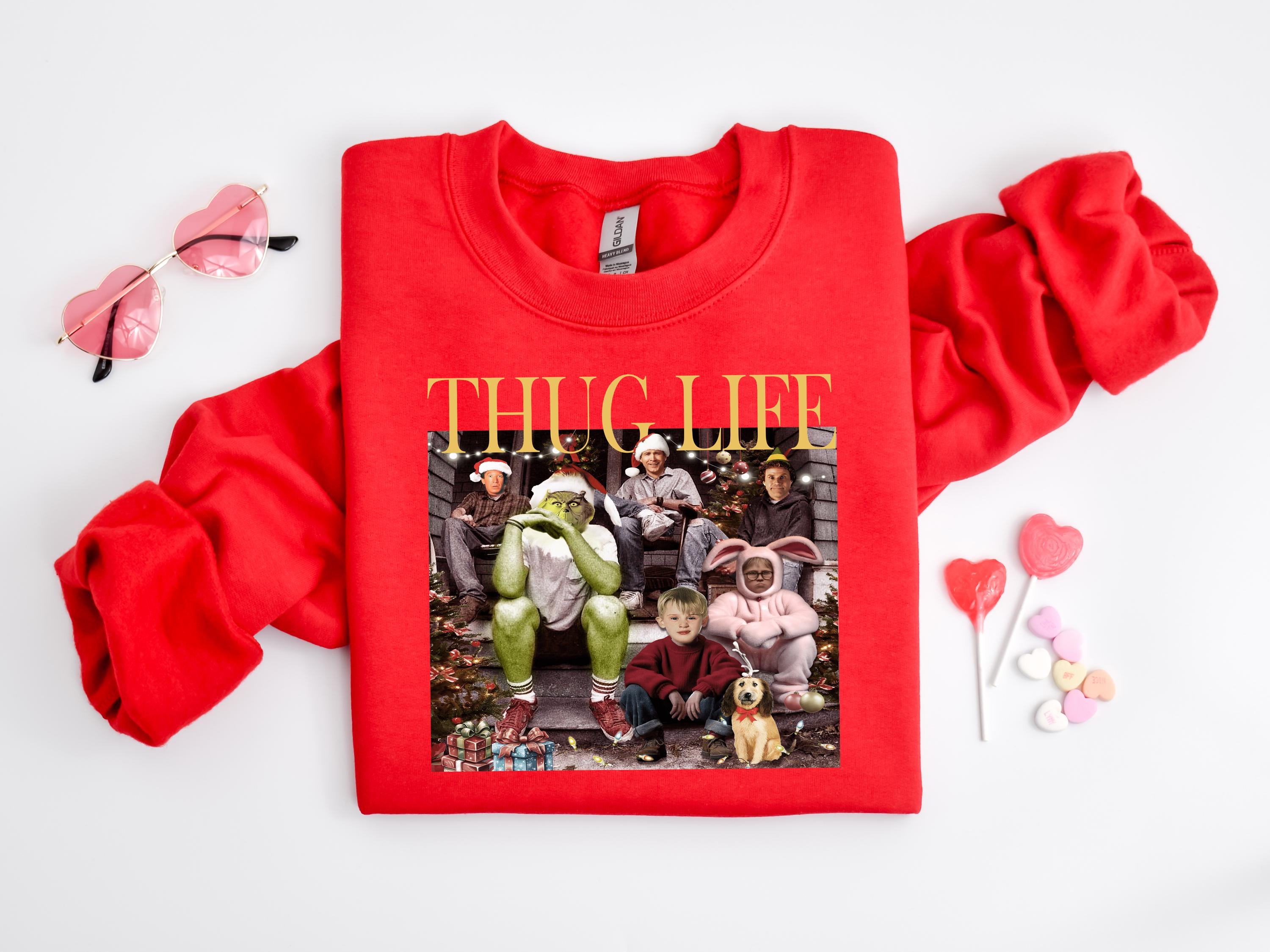 Thug Life Christmas Shirt – Funny Holiday Sweatshirt – Christmas Movie Style Tee for Women