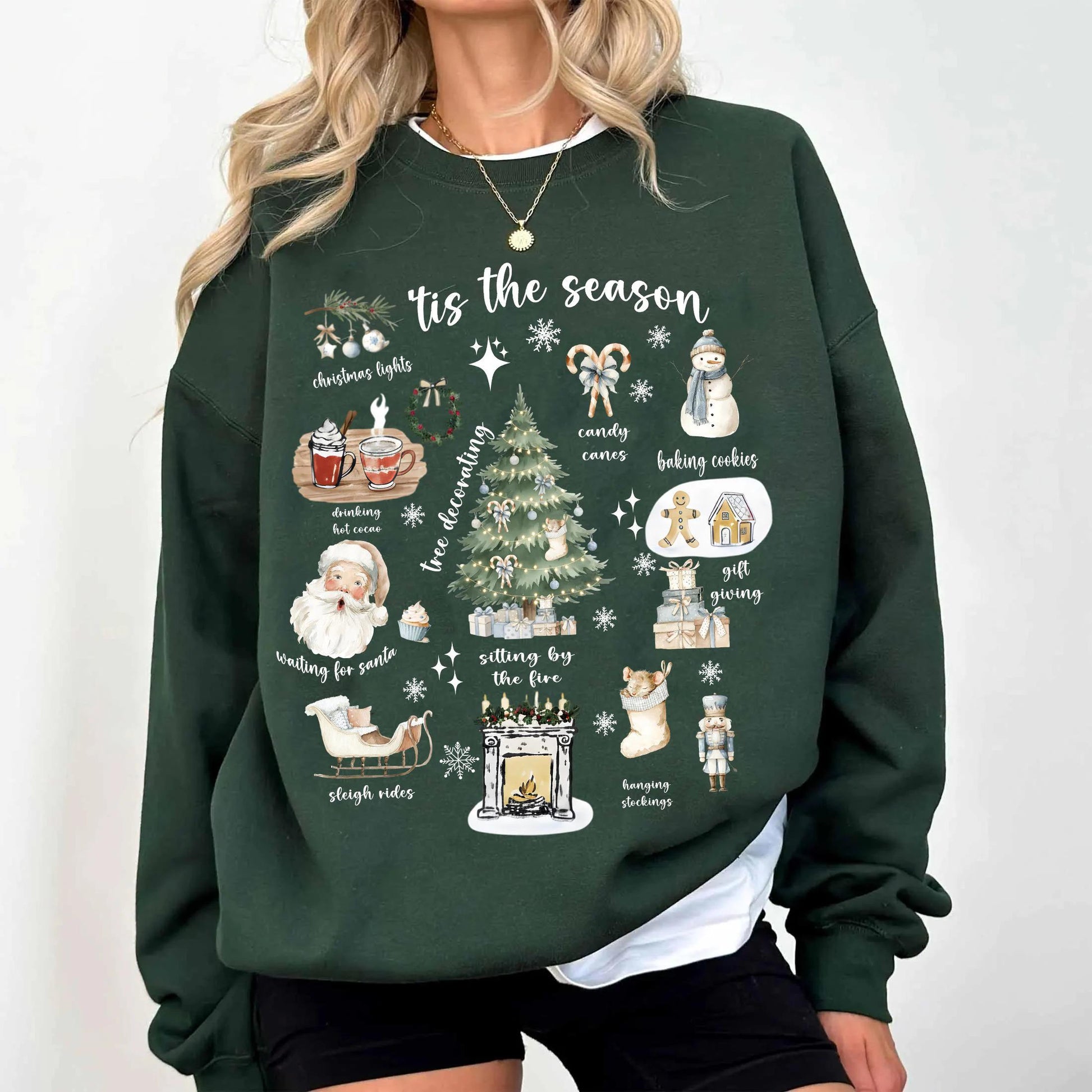 Tis the Season Christmas Shirt – Retro Holiday Tree & Santa Graphic, Festive Women’s Christmas Tee