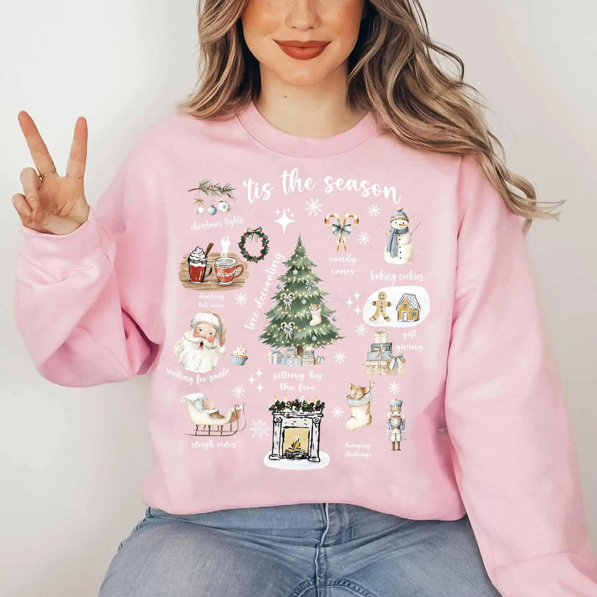 Tis the Season Christmas Shirt – Retro Holiday Tree & Santa Graphic, Festive Women’s Christmas Tee