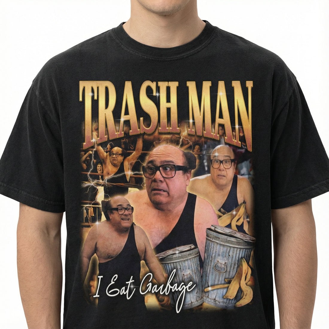 Trash Man Funny Graphic T-Shirt – Chaotic Wrestling Parody Humor Tee