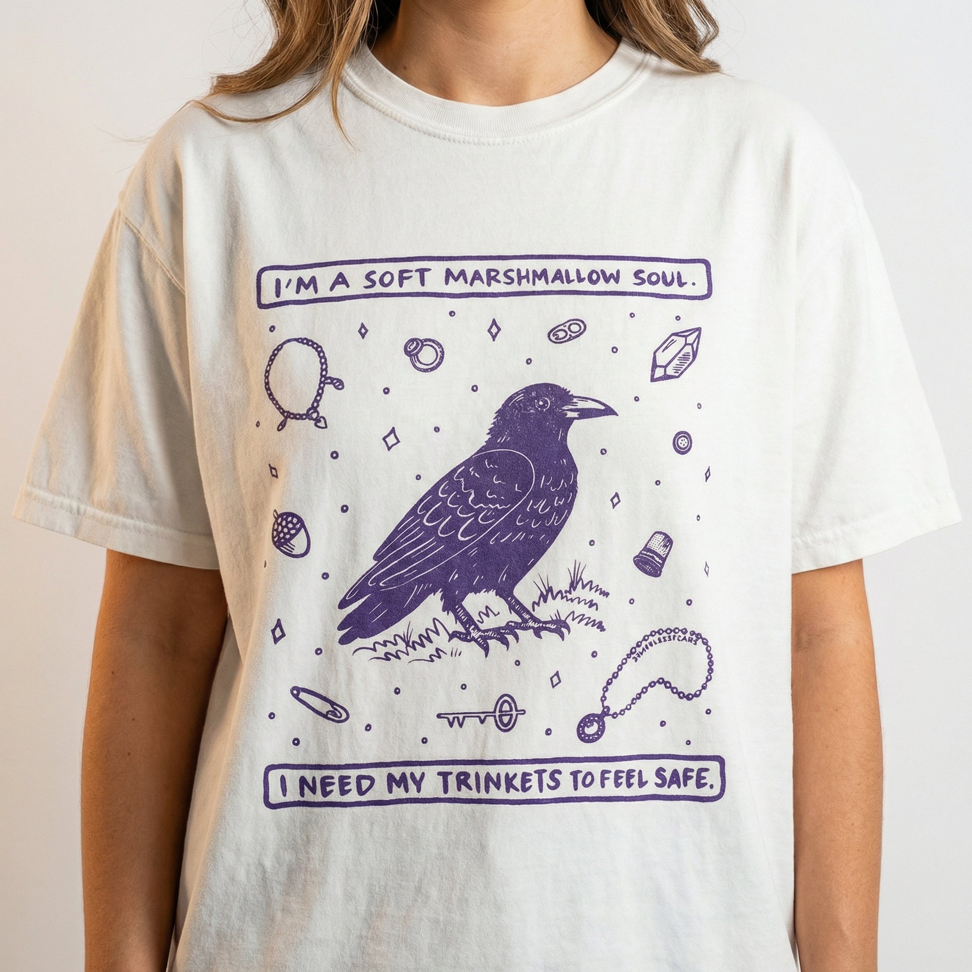Trinkets Crow Soft Soul T-Shirt – Mystical Bird Graphic Tee
