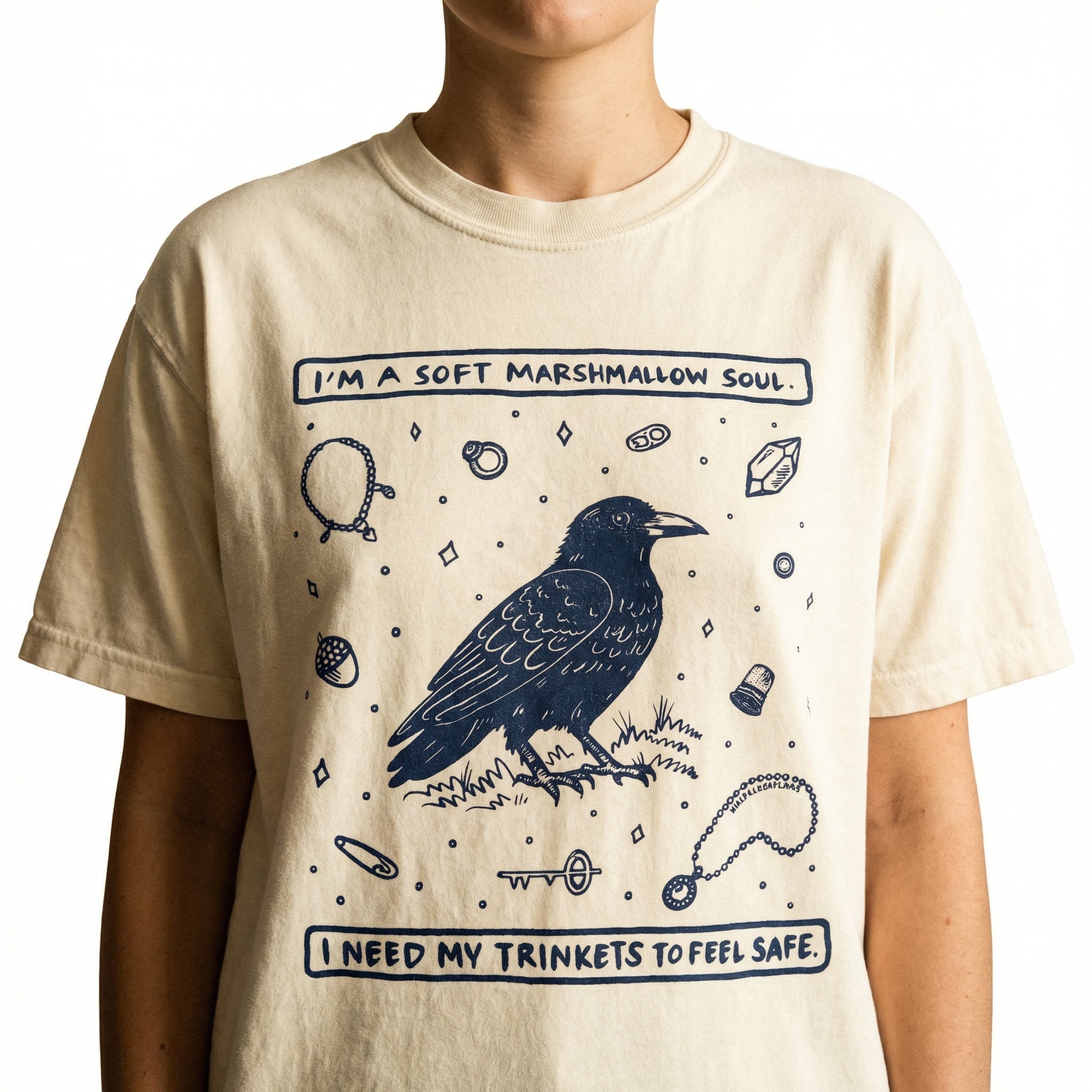 Trinkets Crow Soft Soul T-Shirt – Mystical Bird Graphic Tee
