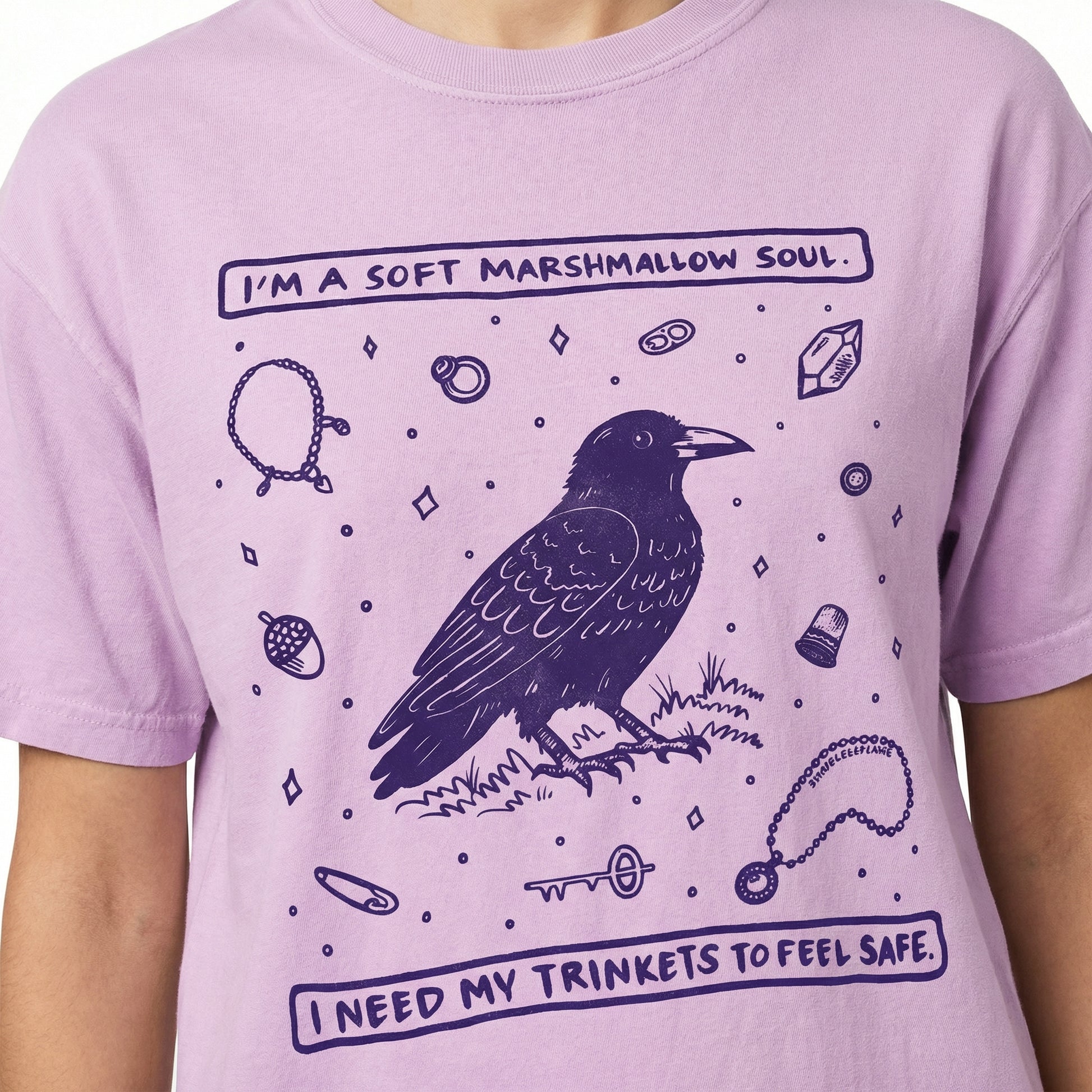 Trinkets Crow Soft Soul T-Shirt – Mystical Bird Graphic Tee