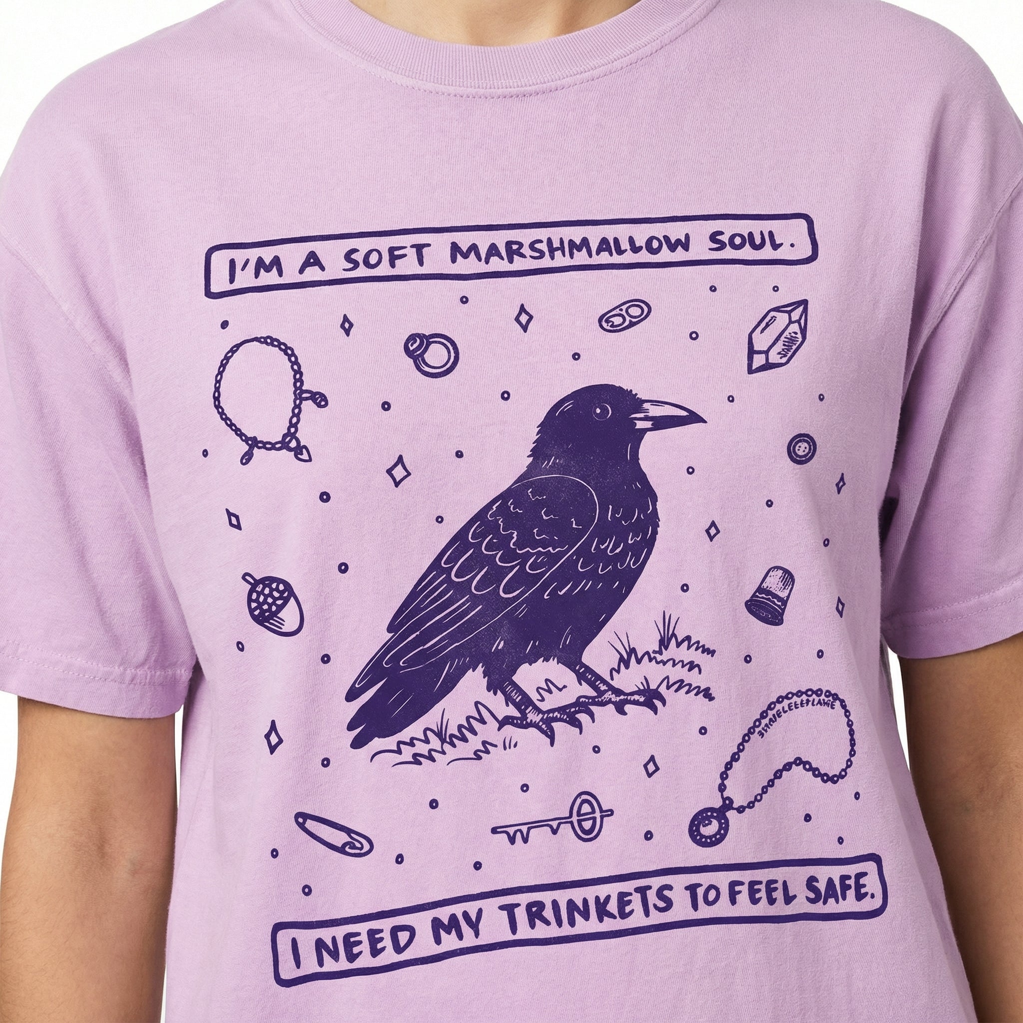 Trinkets Crow Soft Soul T-Shirt – Mystical Bird Graphic Tee