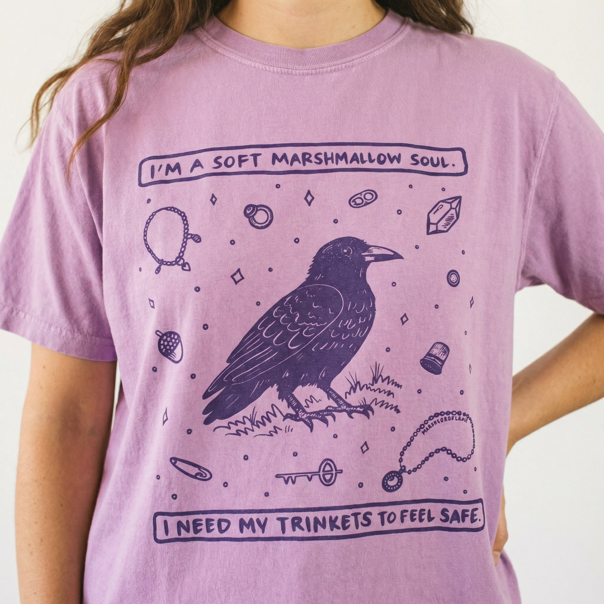 Trinkets Crow Soft Soul T-Shirt – Mystical Bird Graphic Tee