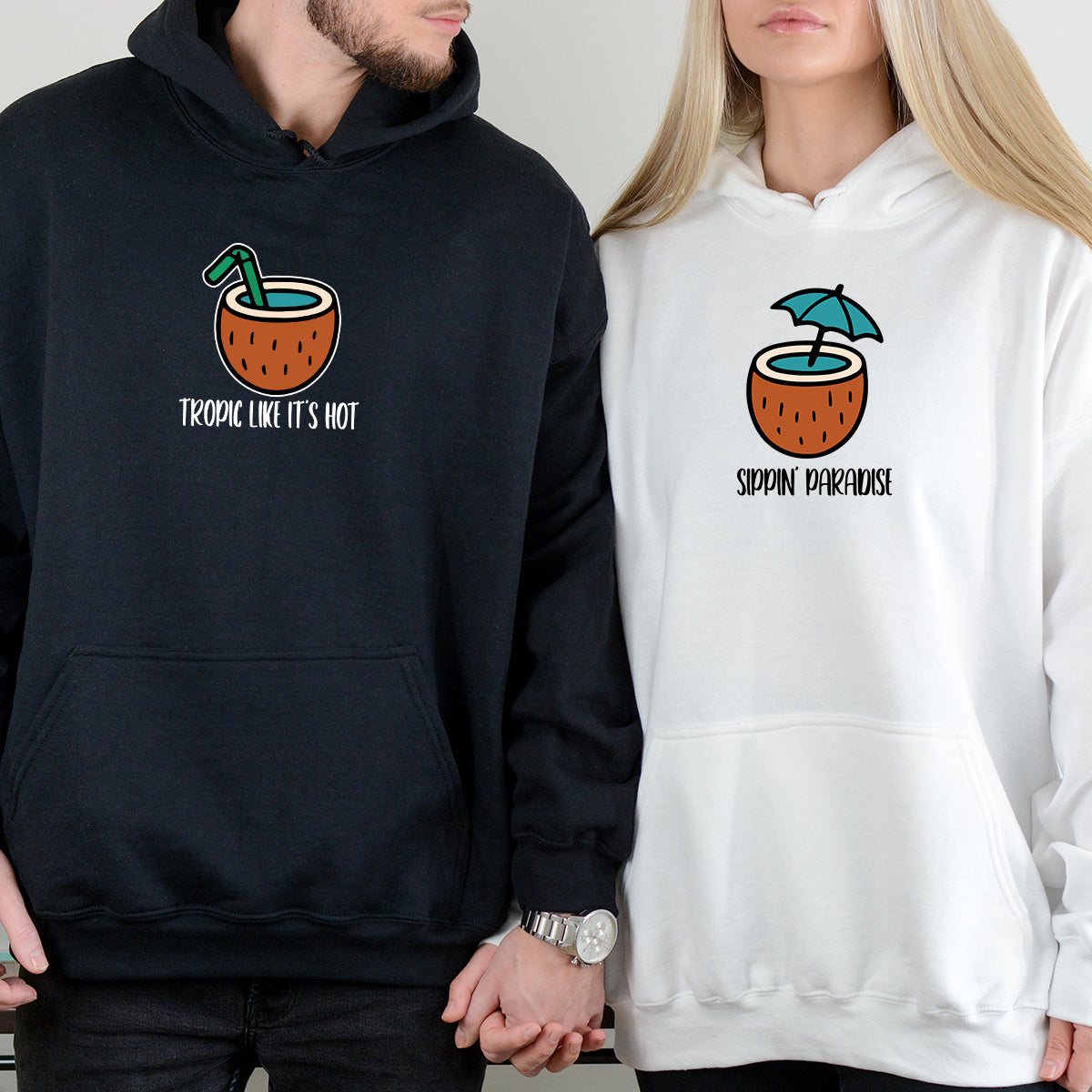 Tropical Vibes Matching Hoodies For Couples
