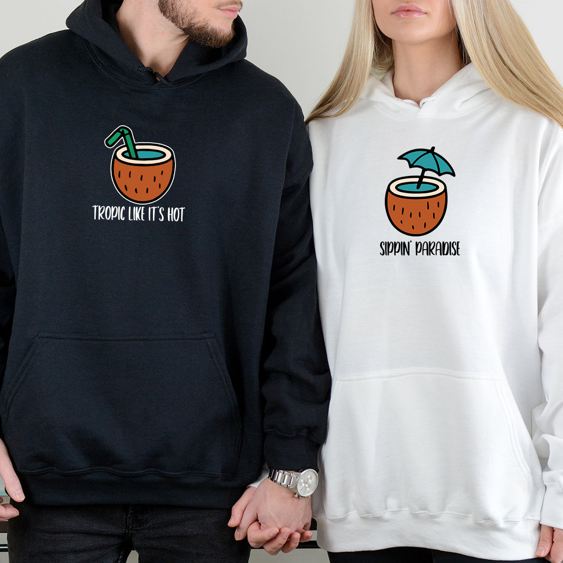 Tropical Vibes Matching Hoodies For Couples