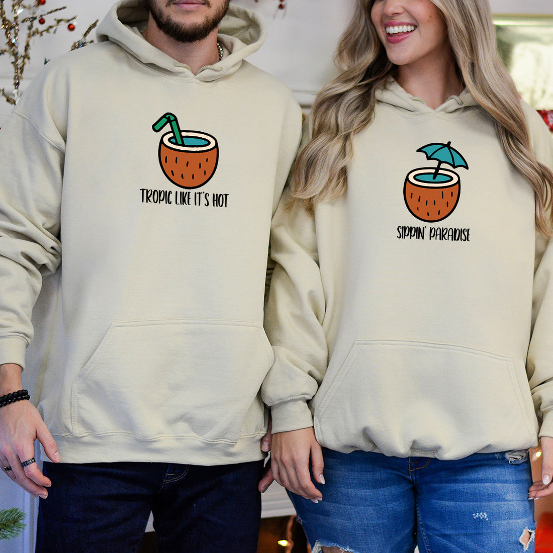 Tropical Vibes Matching Hoodies For Couples