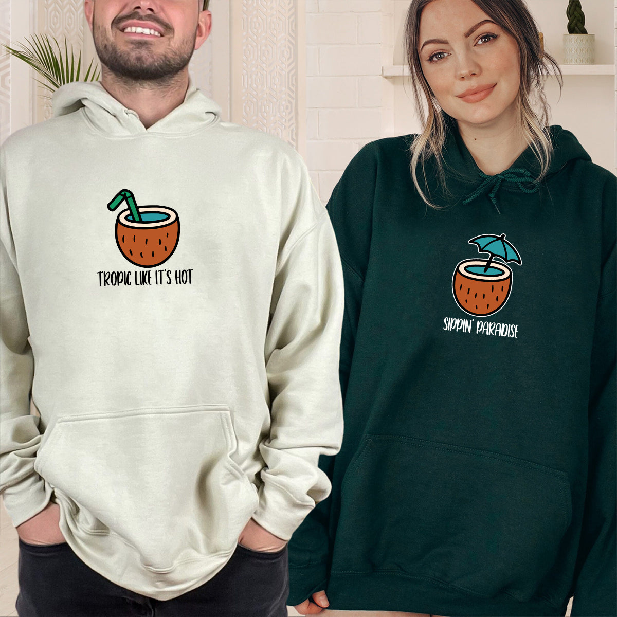 Tropical Vibes Matching Hoodies For Couples