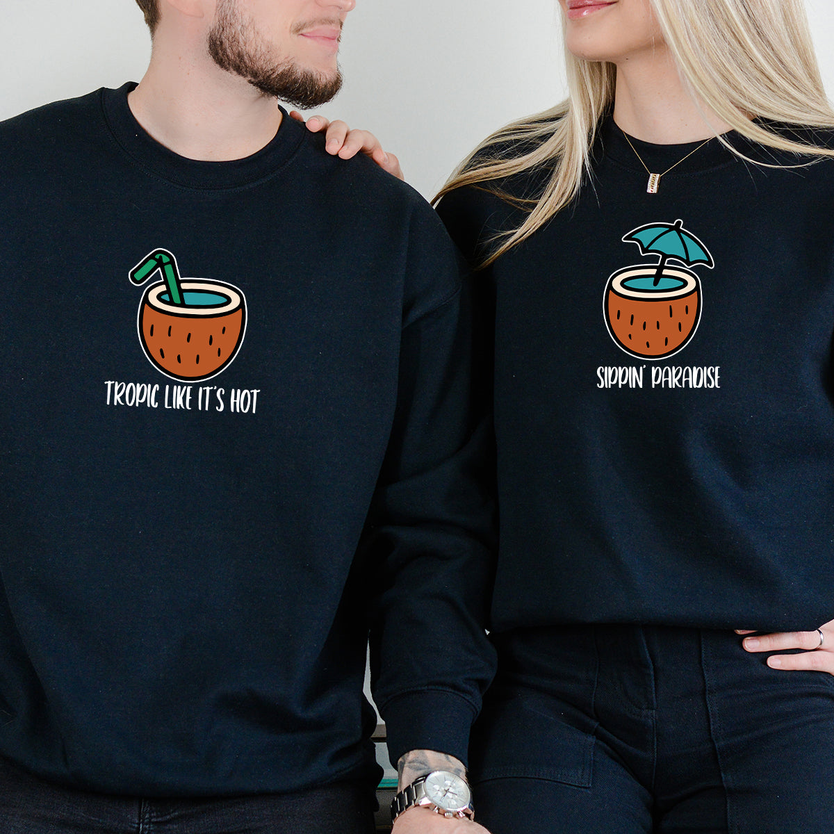 Tropical Vibes Matching Hoodies For Couples
