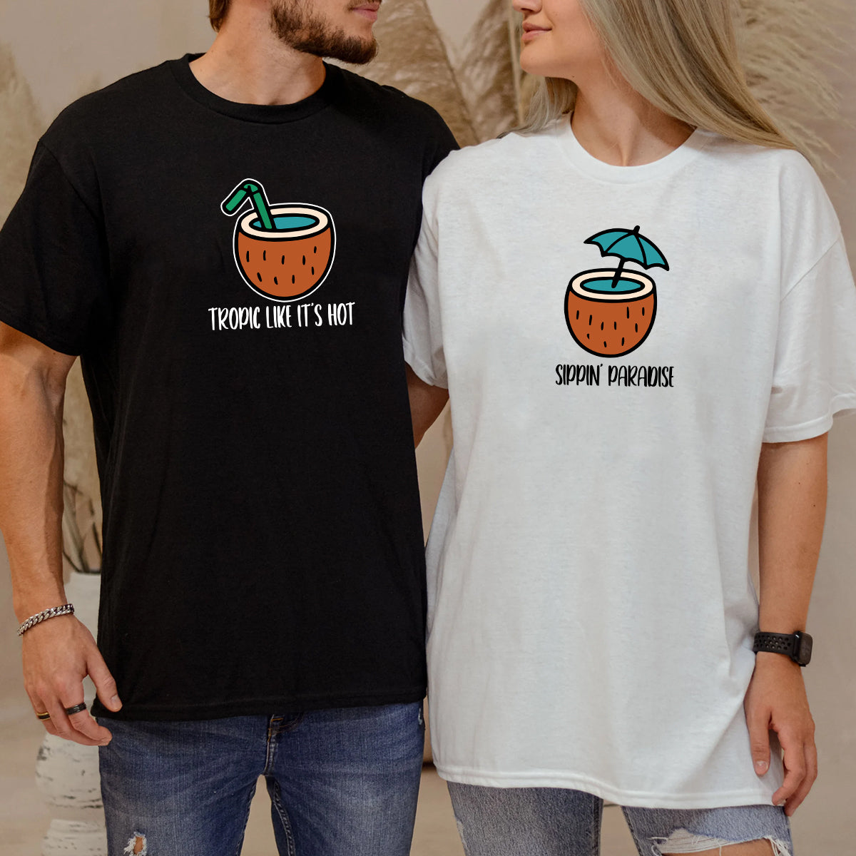 Tropical Vibes Matching T-Shirts For Couples