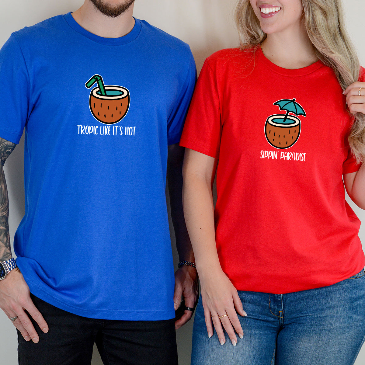 Tropical Vibes Matching T-Shirts For Couples
