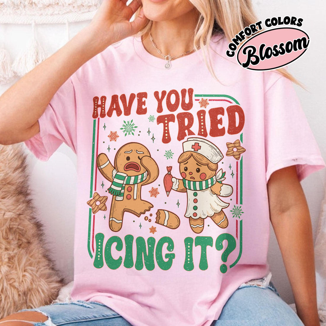 Try Icing It Nurse Christmas Shirt – Funny Nurse Holiday Tee, Gingerbread Nurse Gift