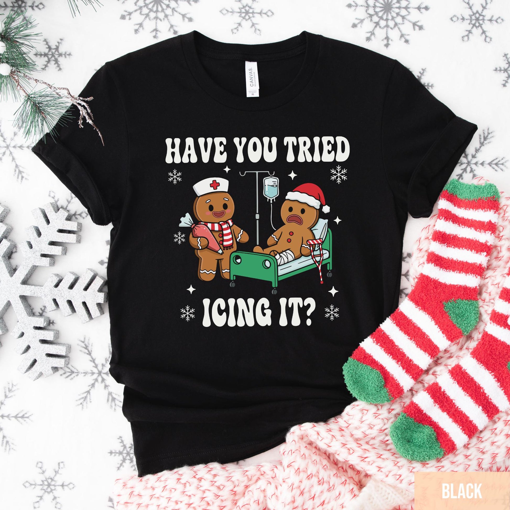 Try Icing It Nurse Christmas Sweatshirt – Funny Gingerbread Nurse Holiday Shirt, Xmas Nurse Tee Gift