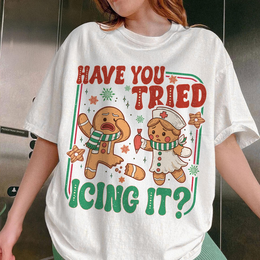 Try Icing It Nurse Christmas Sweatshirt – Funny Gingerbread Nurse Holiday Tee