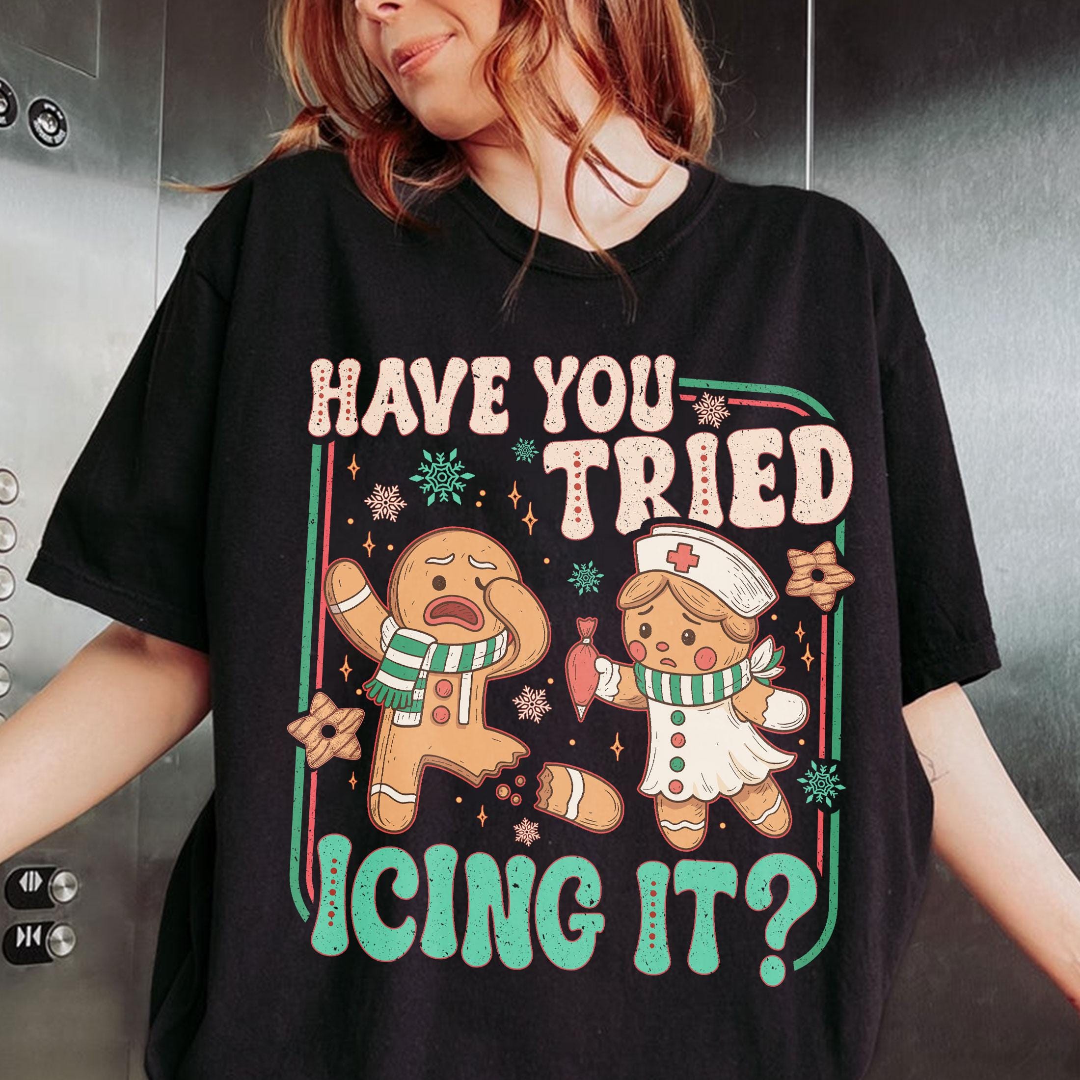 Try Icing It Nurse Christmas Sweatshirt – Funny Gingerbread Nurse Holiday Tee