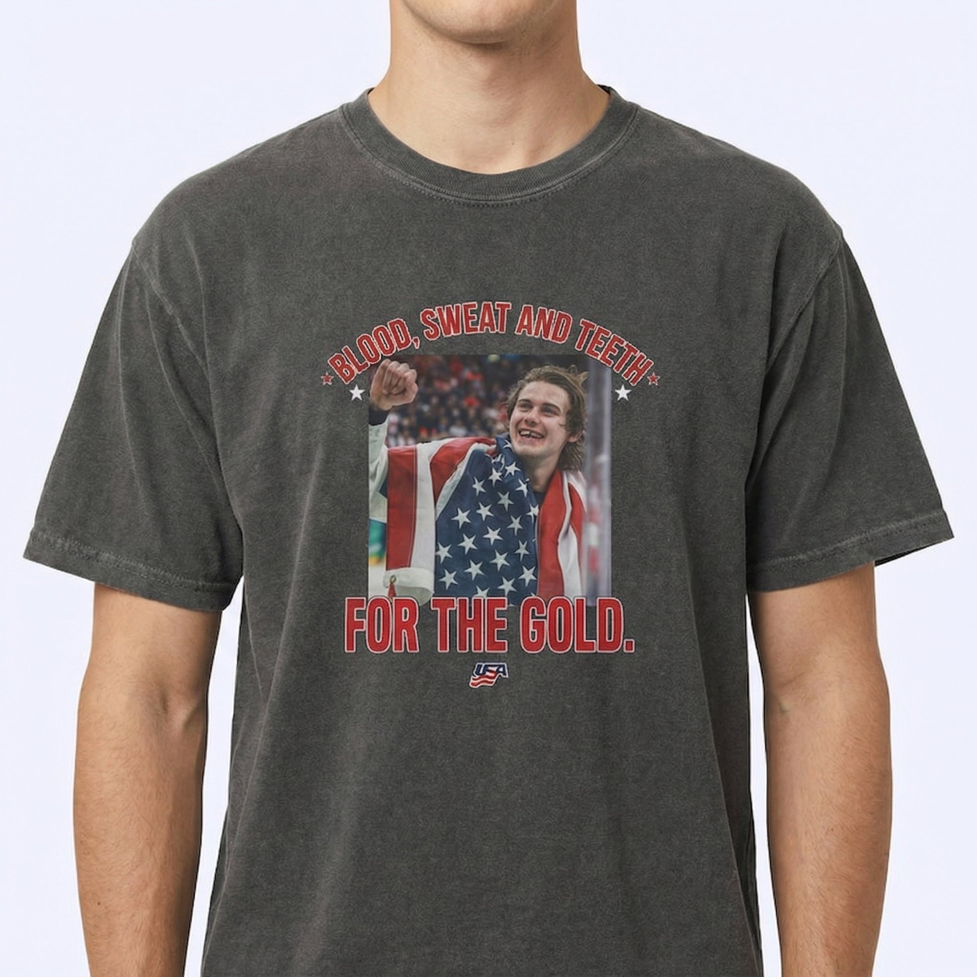 USA Hockey Jack Hughes Bloody Golden Goal Shirt – Sweat and Grit Championship Graphic Tee