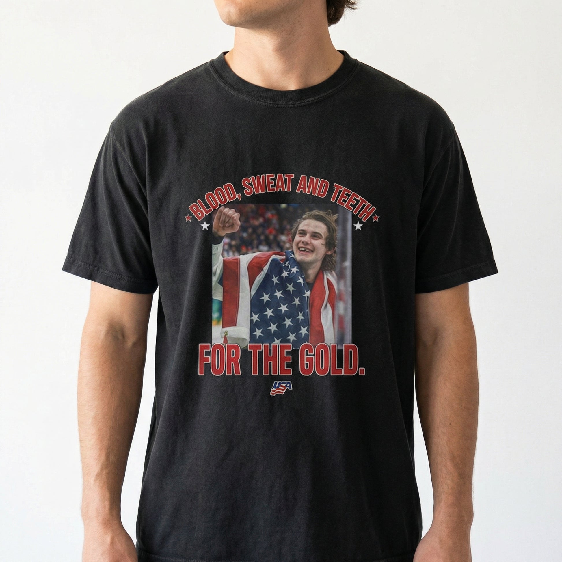 USA Hockey Jack Hughes Bloody Golden Goal Shirt – Sweat and Grit Championship Graphic Tee