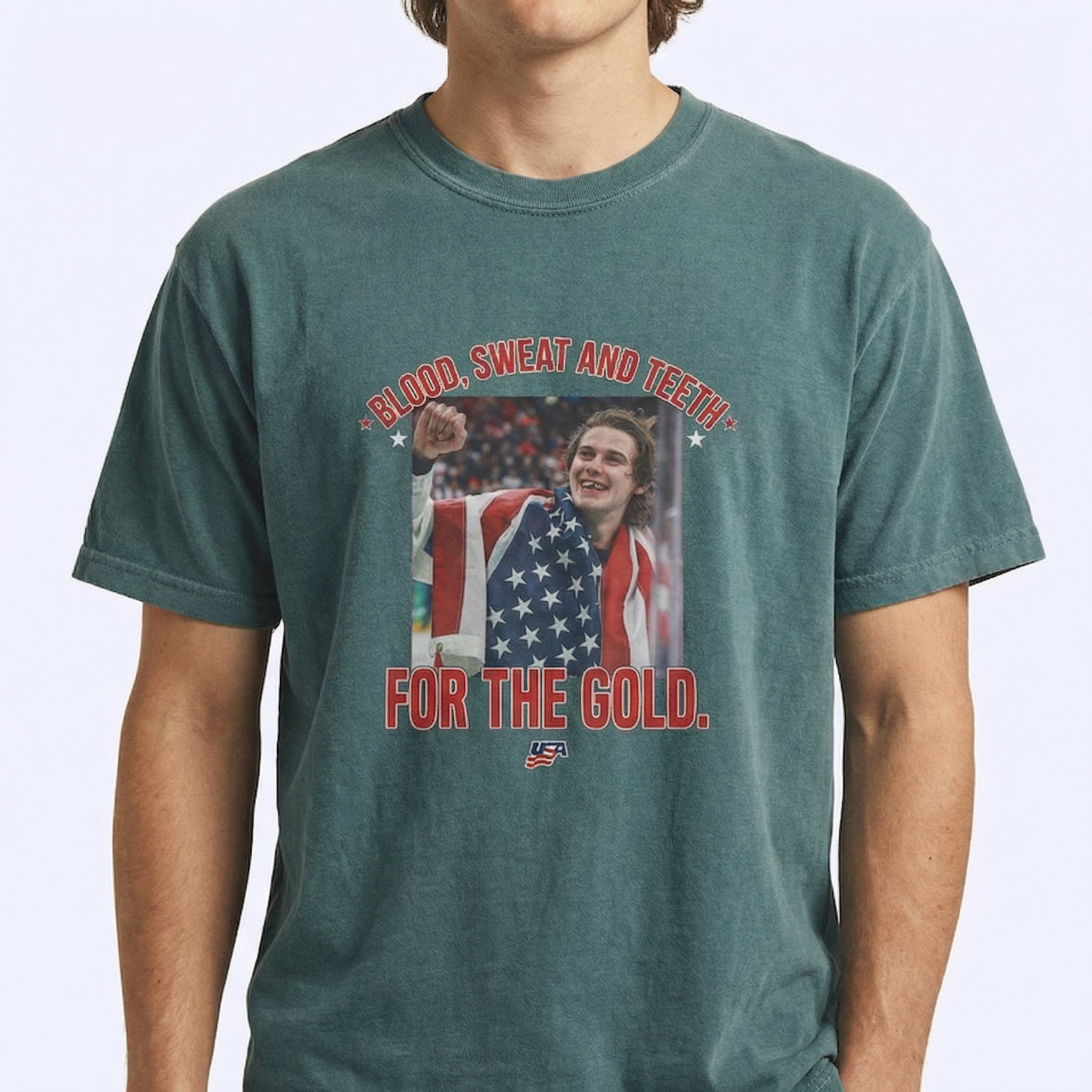 USA Hockey Jack Hughes Bloody Golden Goal Shirt – Sweat and Grit Championship Graphic Tee