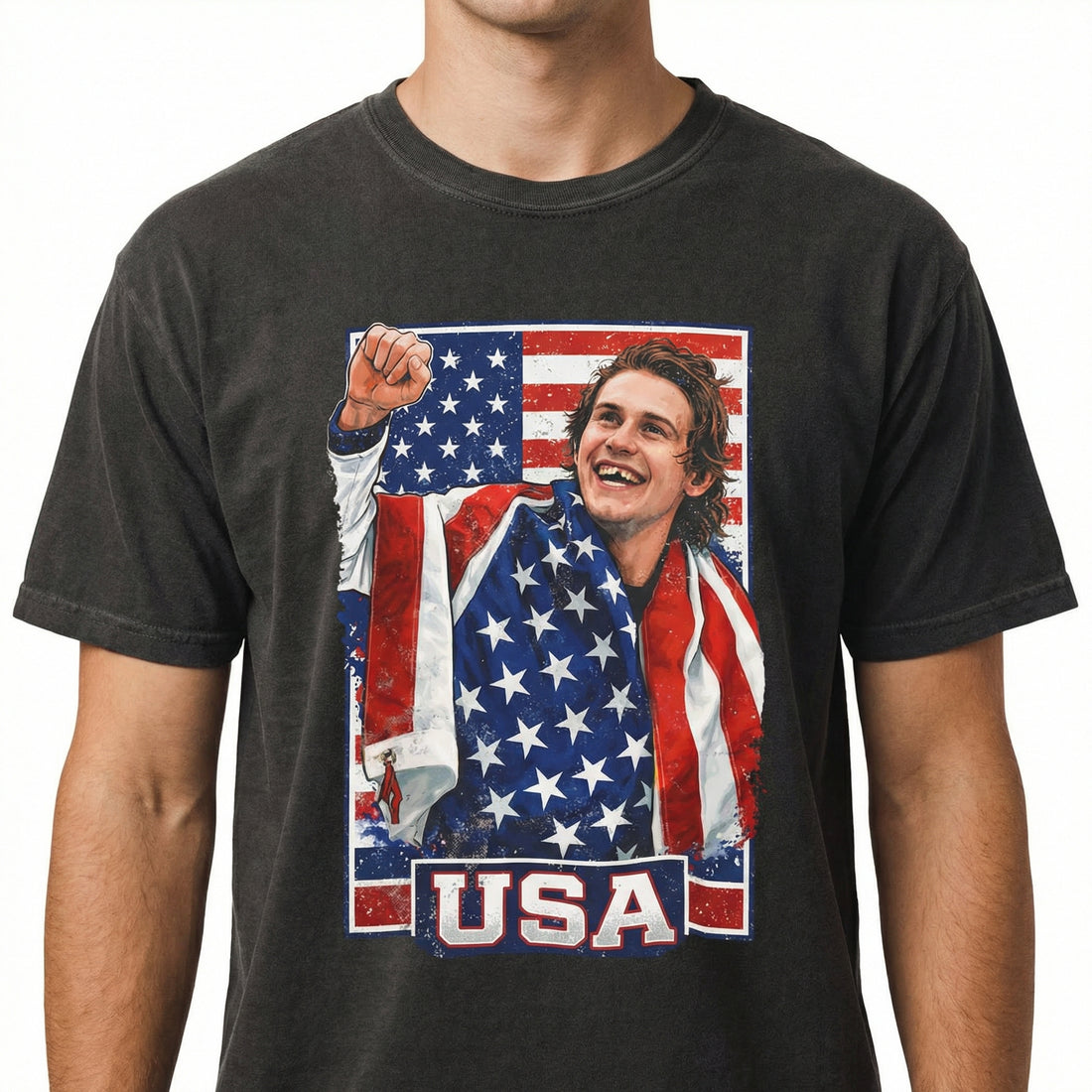 USA Hockey Jack Hughes Graphic Tee – Patriotic Ice Hockey Fan Gift