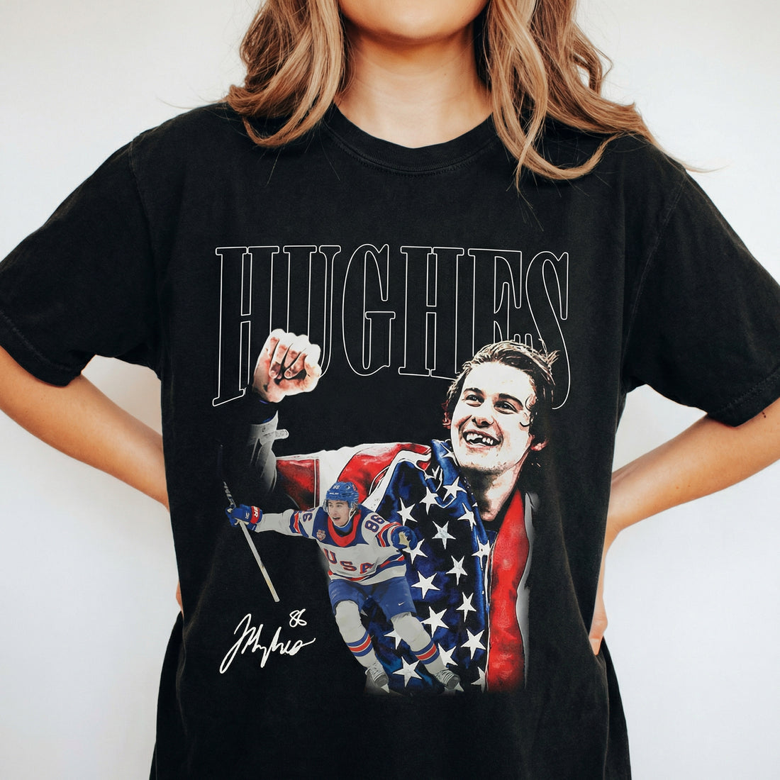 USA Hockey Jack Hughes Vintage 90s Style T-Shirt – Retro Ice Hockey Fan Graphic