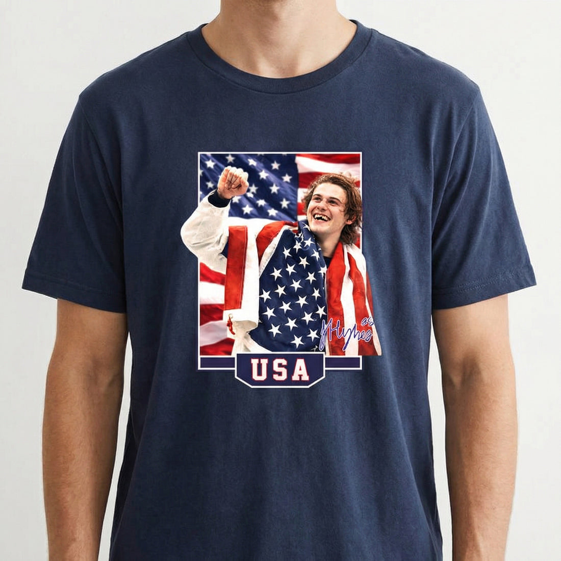 USA Hughes Hockey Fan T-Shirt – Patriotic Ice Hockey Graphic Tee