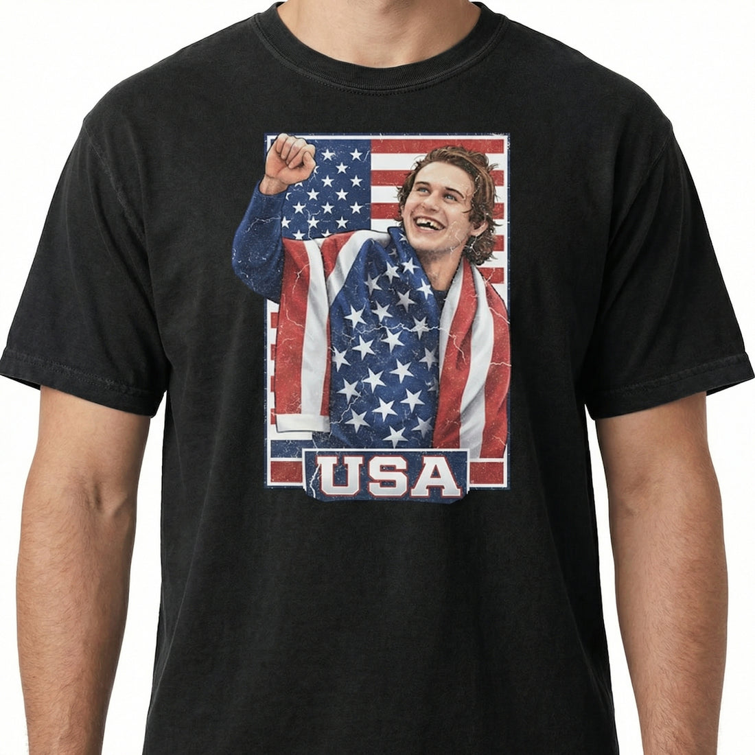 USA Ice Hockey Jack Hughes T-Shirt – Vintage Patriotic Hockey Fan Shirt
