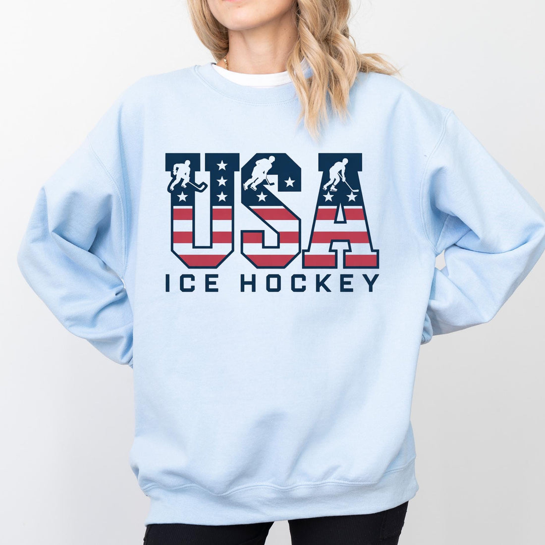 USA Ice Hockey Sweatshirt – American Hockey Fan Crewneck – Winter Sports Pullover