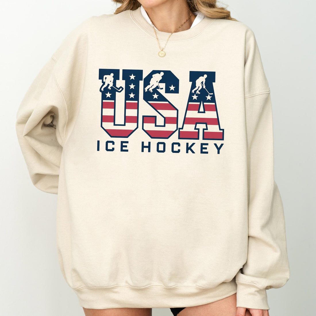 USA Ice Hockey Sweatshirt – American Hockey Fan Crewneck – Winter Sports Pullover