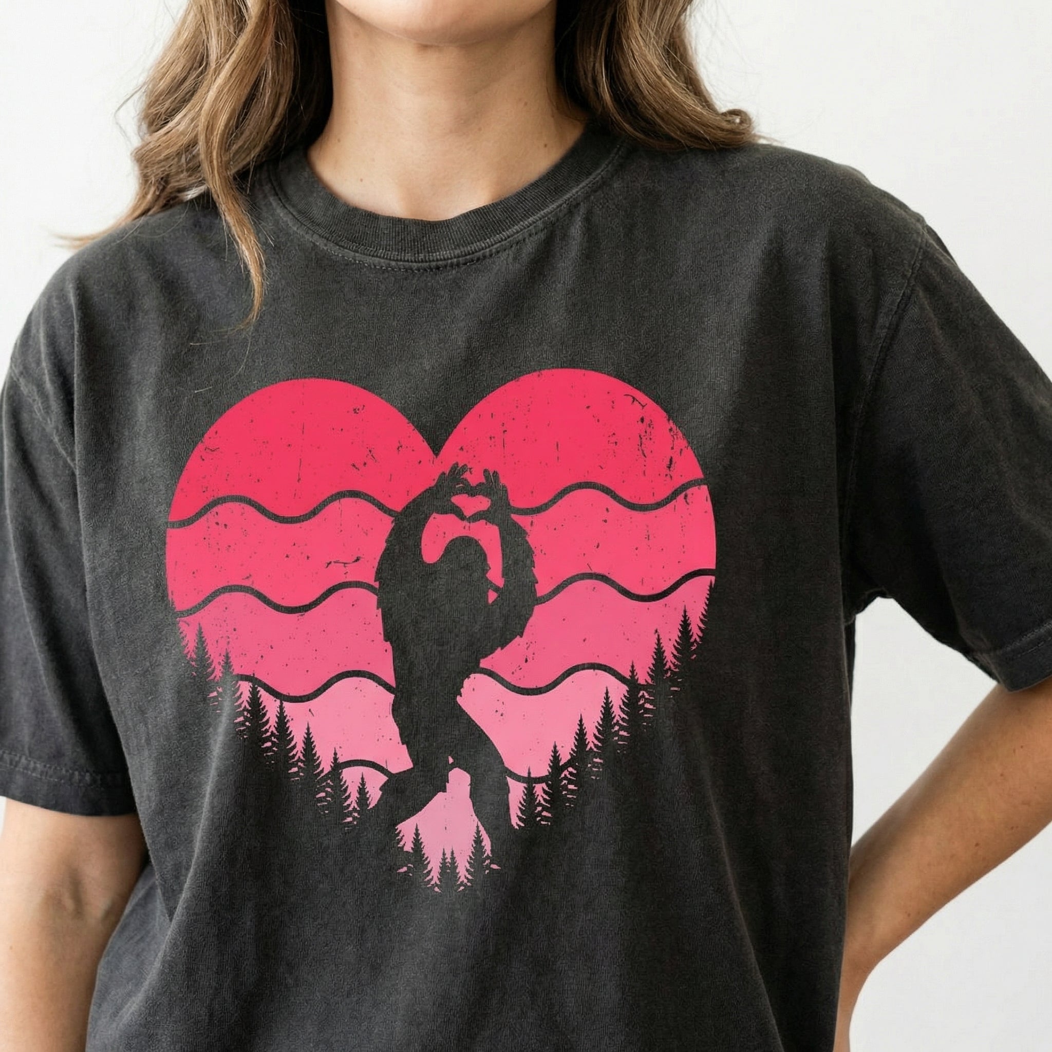 Valentine Bigfoot T-Shirt – Funny Sasquatch Love Heart Graphic Tee