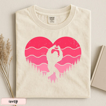 Valentine Bigfoot T-Shirt – Funny Sasquatch Love Heart Graphic Tee