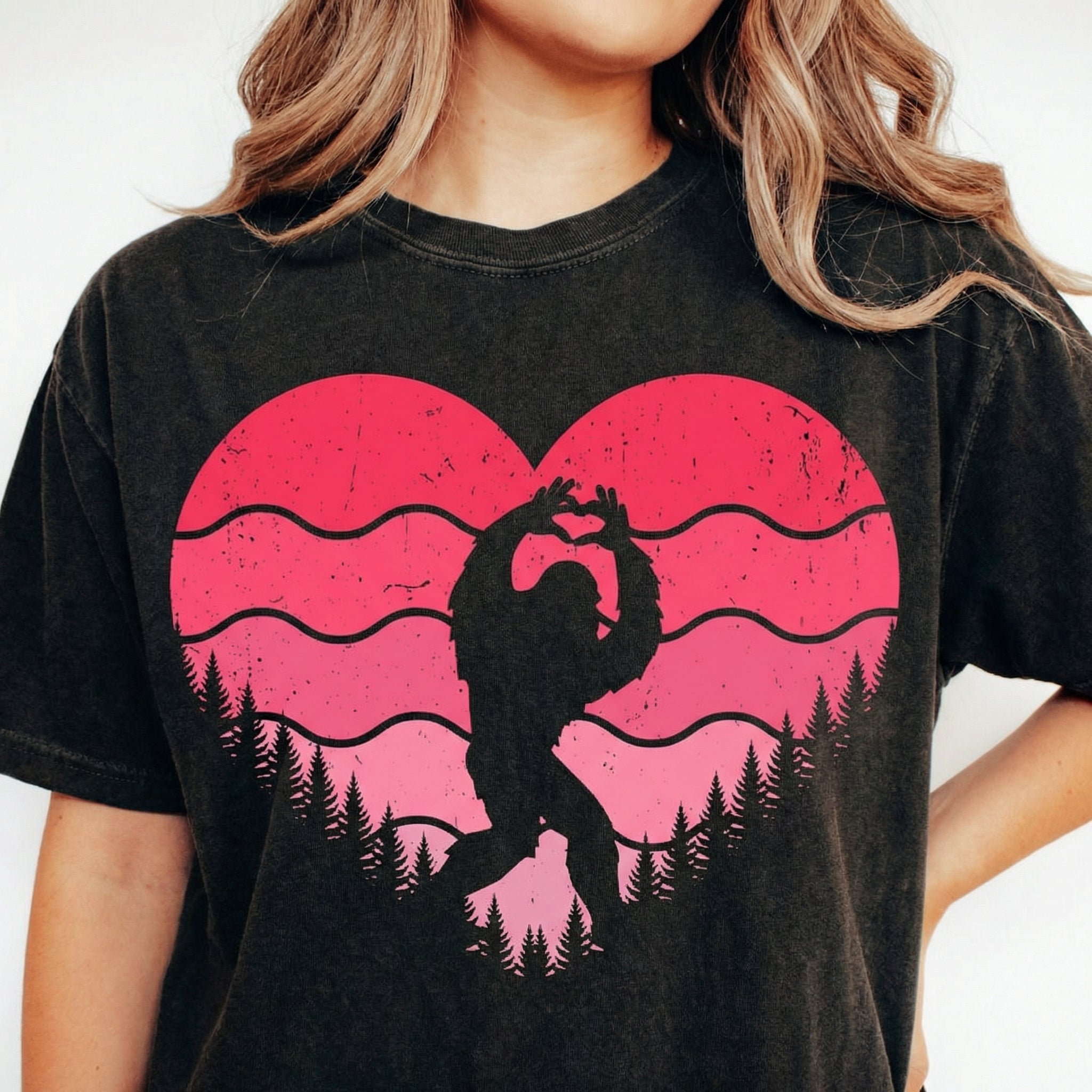 Valentine Bigfoot T-Shirt – Funny Sasquatch Love Heart Graphic Tee