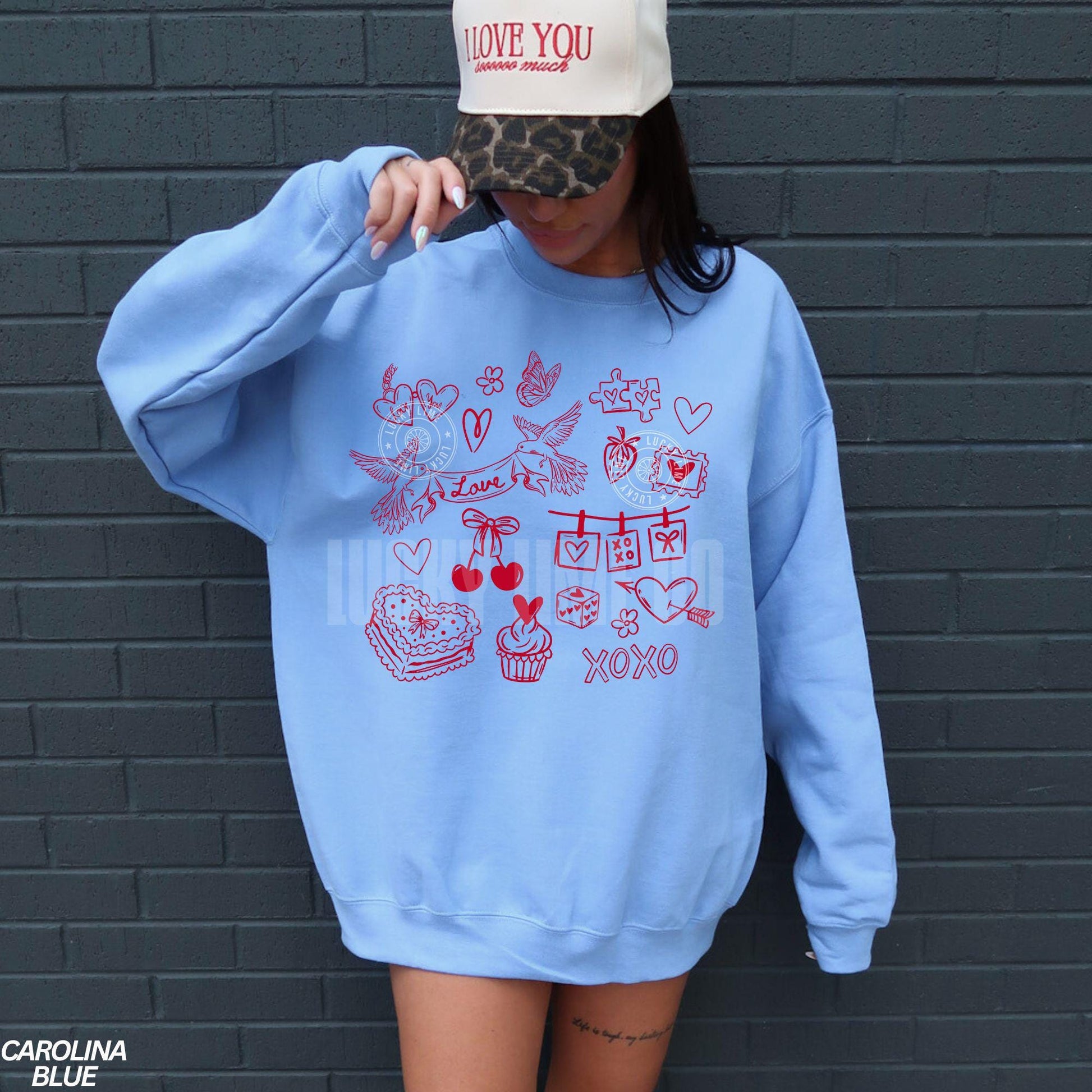 Valentine Doodles Collage Sweatshirt – Happy Valentine’s Day Love Crewneck
