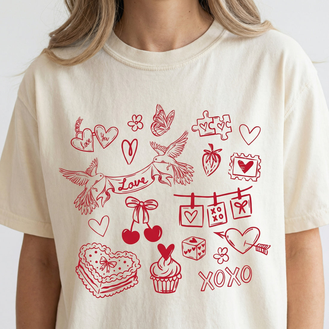 Valentine Doodles Collage Sweatshirt – Happy Valentine’s Day Love Crewneck