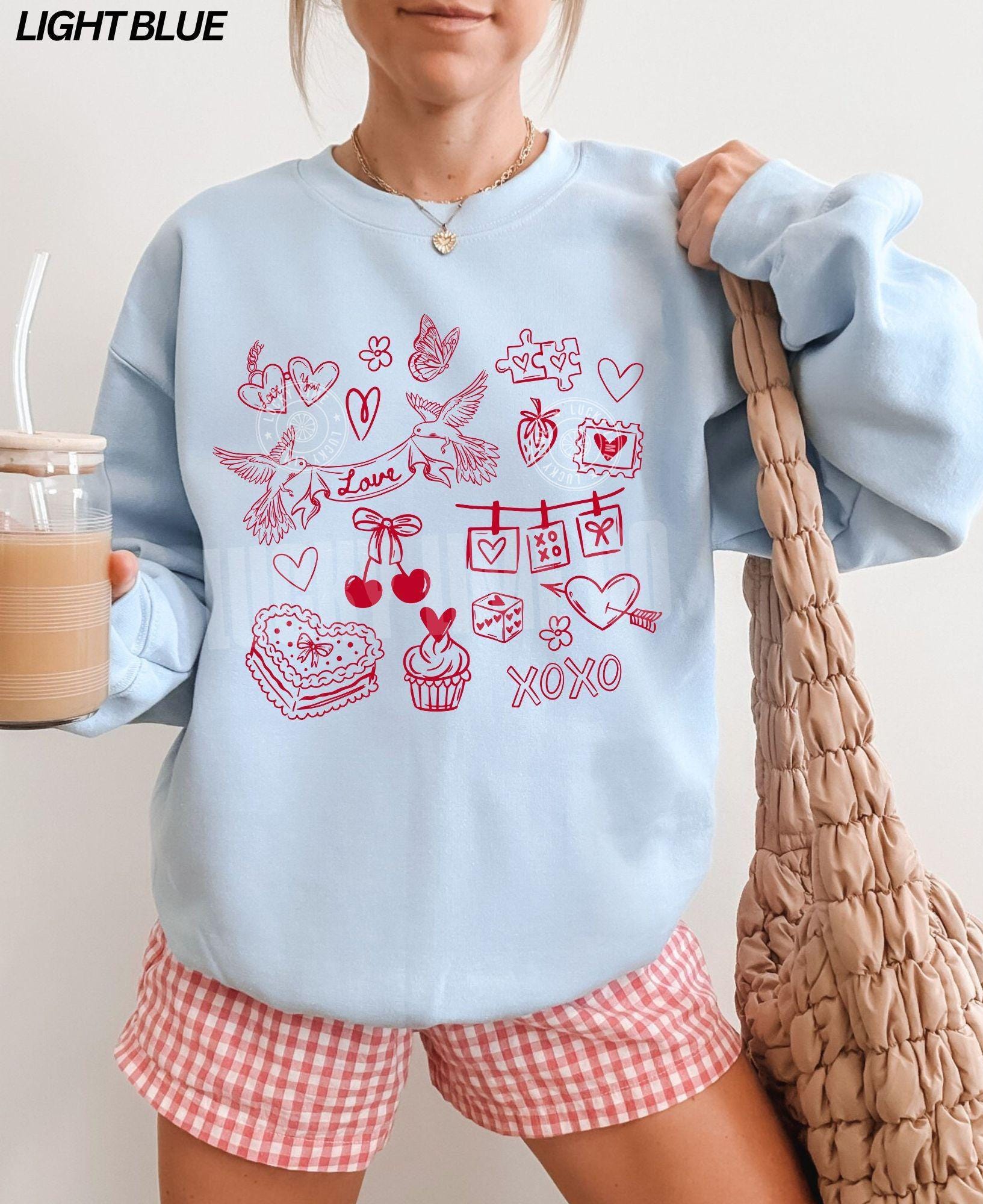 Valentine Doodles Collage Sweatshirt – Happy Valentine’s Day Love Crewneck