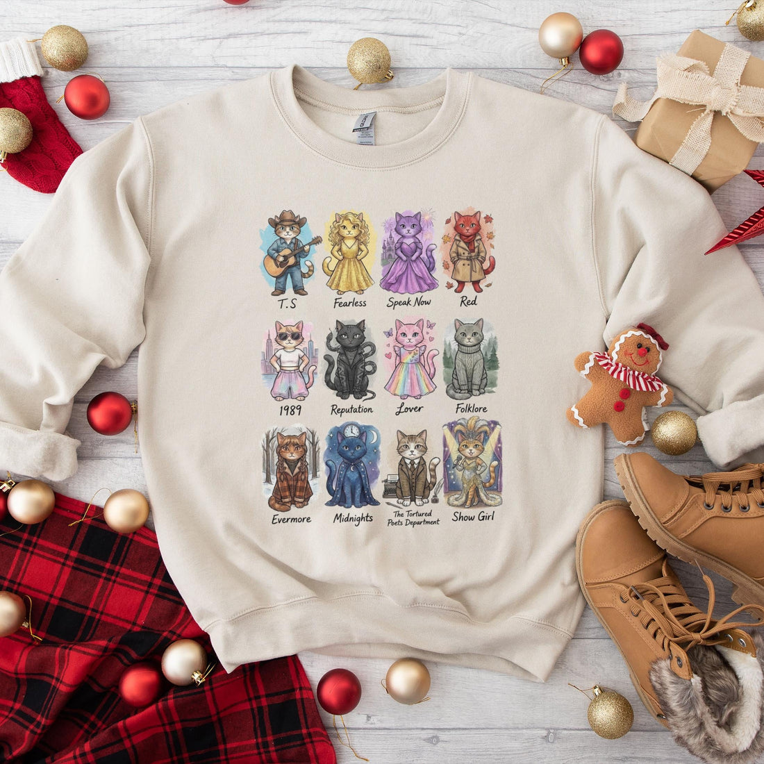 Vintage Album Cat Lover Crewneck Sweatshirt – Retro Music Inspired Cat Shirt