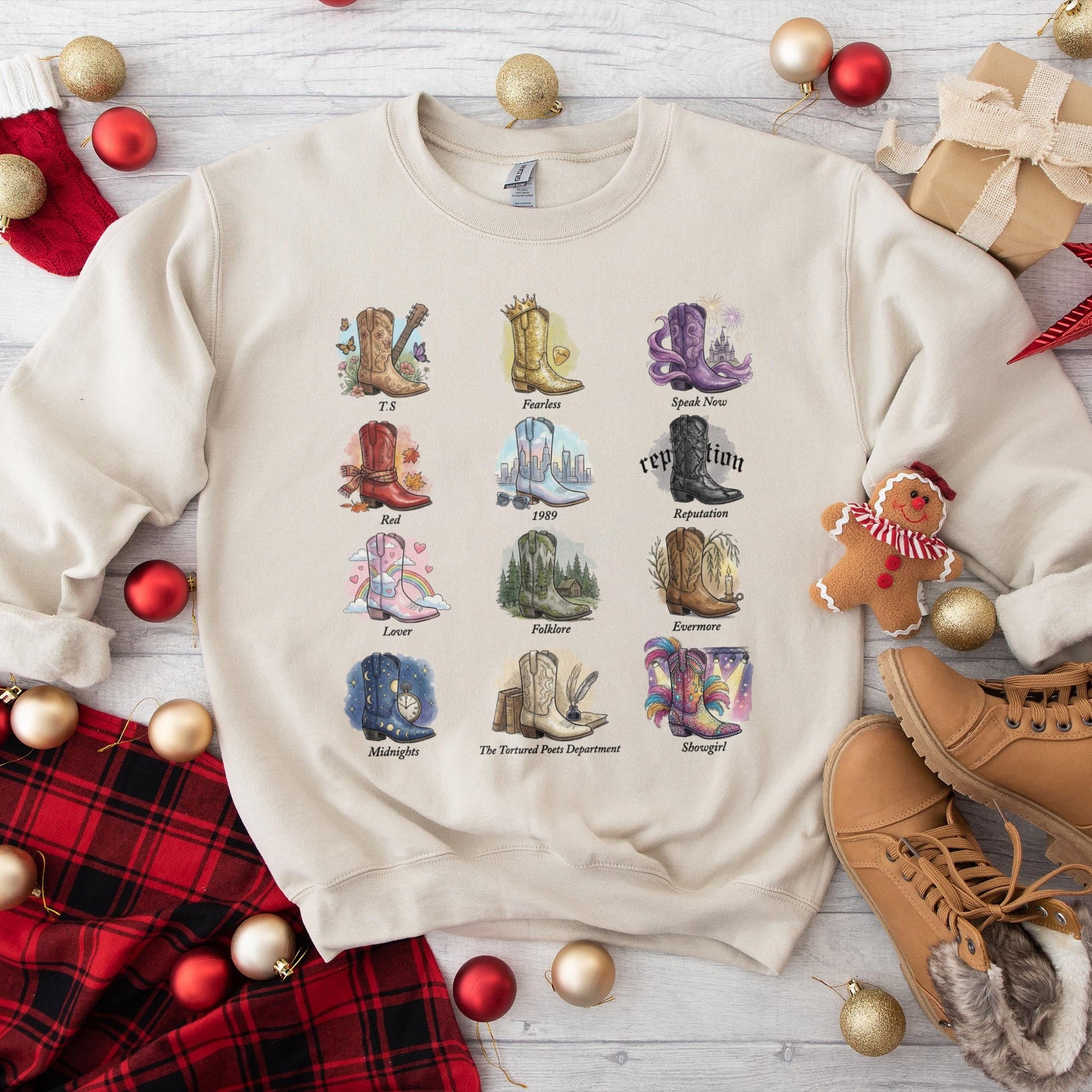 Vintage Albums Inspired Boots Crewneck Sweatshirt – Trendy Country Music Lover Shirt