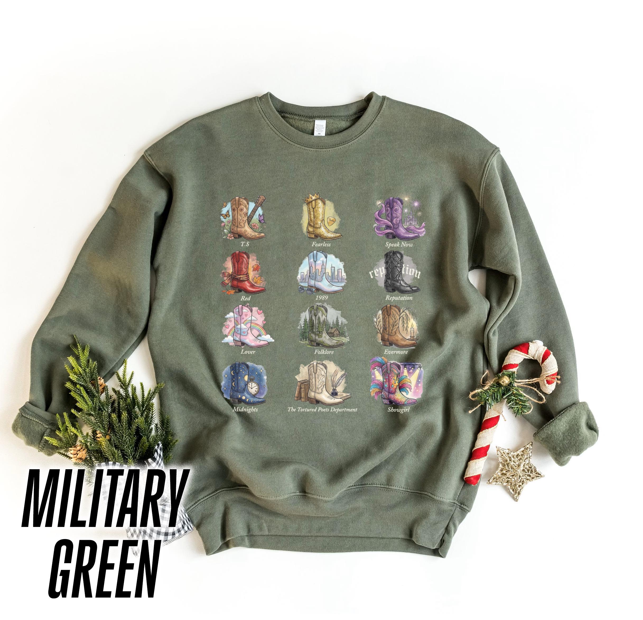 Vintage Albums Inspired Boots Crewneck Sweatshirt – Trendy Country Music Lover Shirt