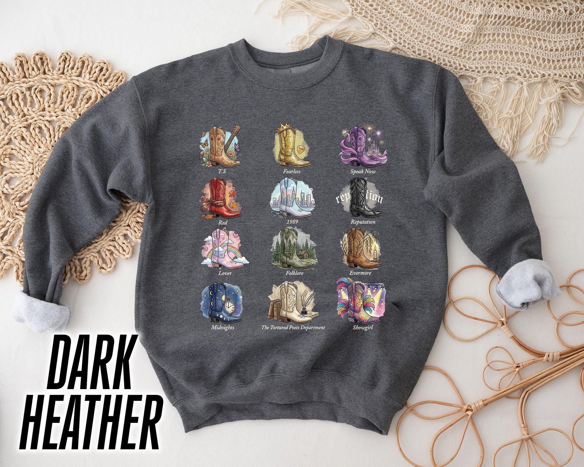 Vintage Albums Inspired Boots Crewneck Sweatshirt – Trendy Country Music Lover Shirt