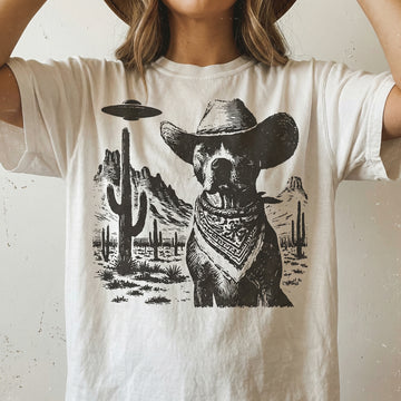 Vintage American Staffordshire Terrier UFO Shirt – Retro Cowboy Dog Graphic Tee