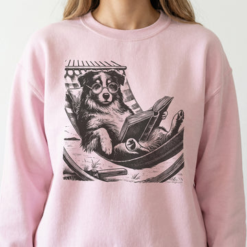 Vintage Australian Shepherd Reading Dog T-Shirt – Funny Summer Hammock Graphic Tee