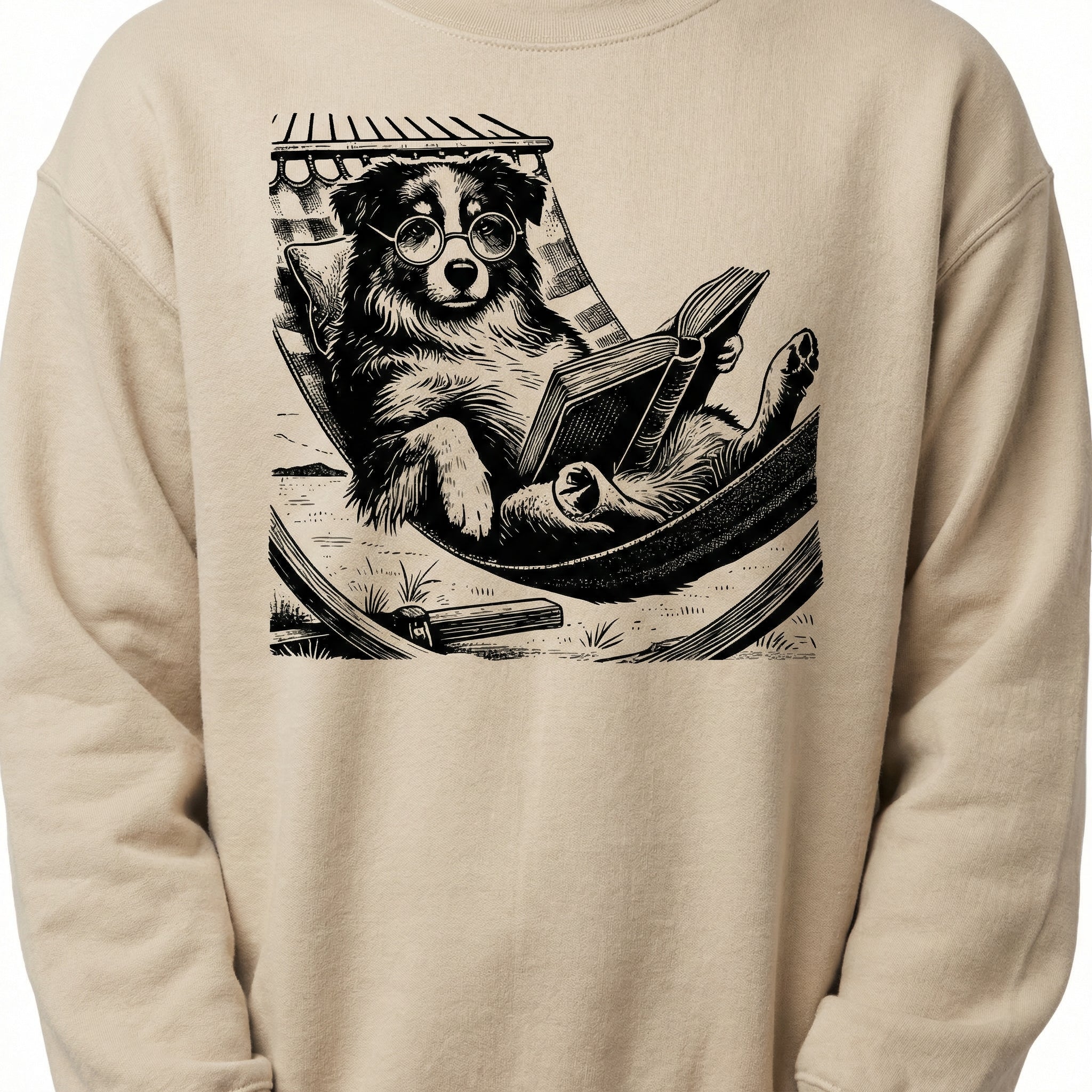 Vintage Australian Shepherd Reading Dog T-Shirt – Funny Summer Hammock Graphic Tee