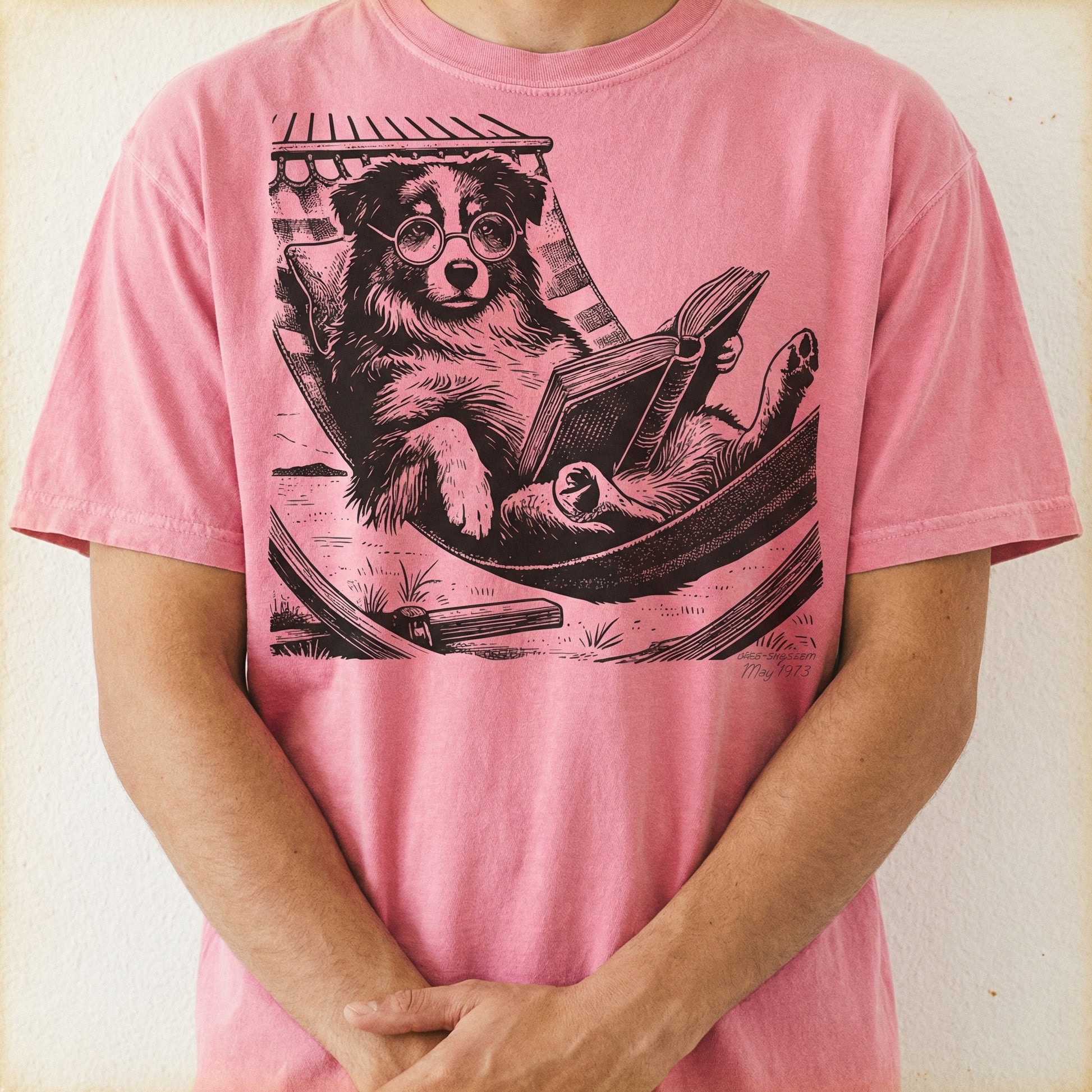Vintage Australian Shepherd Reading Dog T-Shirt – Funny Summer Hammock Graphic Tee