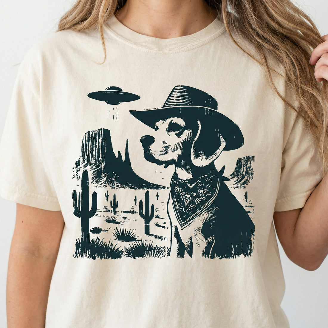 Vintage Beagle UFO T-Shirt - Western Cowboy Beagle Graphic Tee - Retro Country Dog Gift