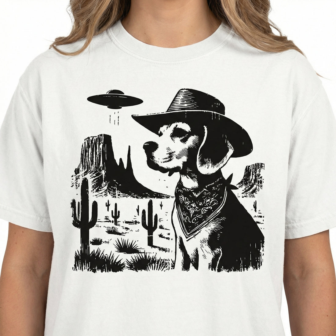 Vintage Beagle UFO T-Shirt - Western Cowboy Beagle Graphic Tee - Retro Country Dog Gift