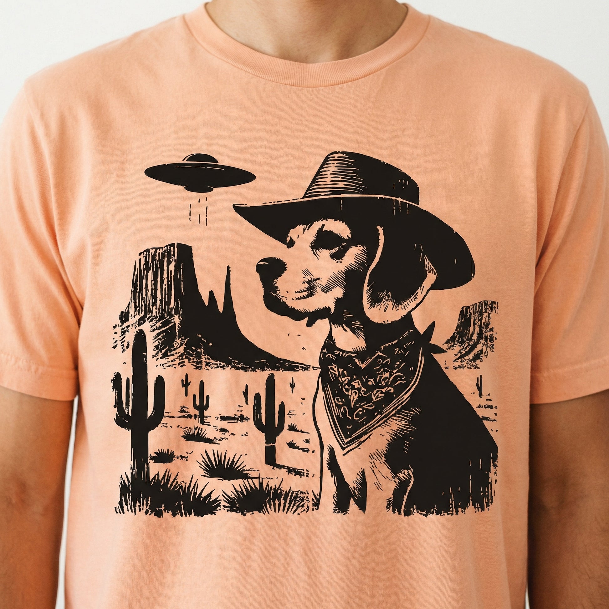 Vintage Beagle UFO T-Shirt - Western Cowboy Beagle Graphic Tee - Retro Country Dog Gift
